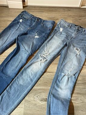Hollister Women's Skinny Jeans - Light & Medium Blue Distressed Pair